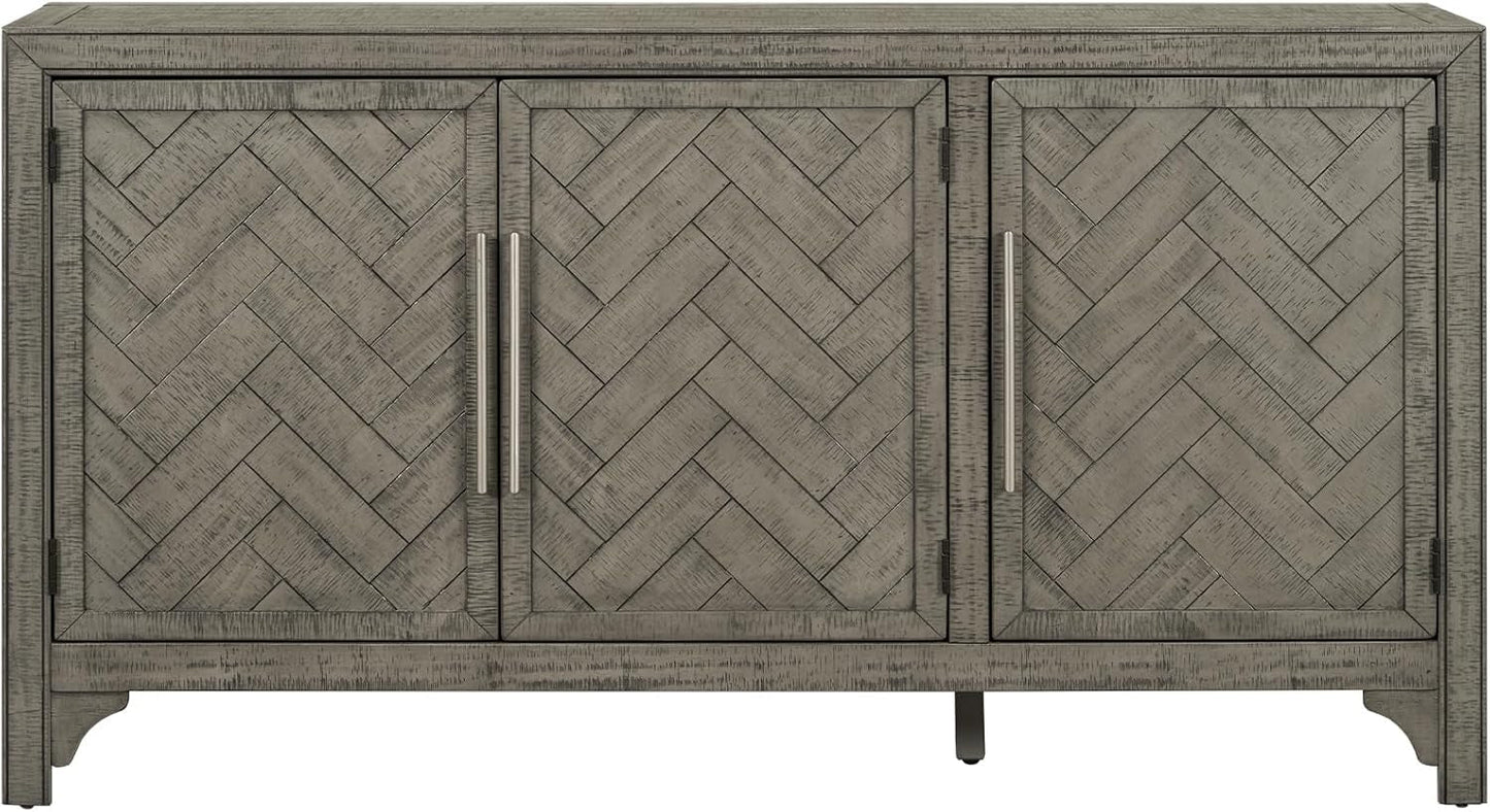Modern Wood Buffet Sideboard with 3 Doors, Farmhouse Free Standing Storge Cabinet Console Table for Living Room Dinning Room Hallway Gray-3
