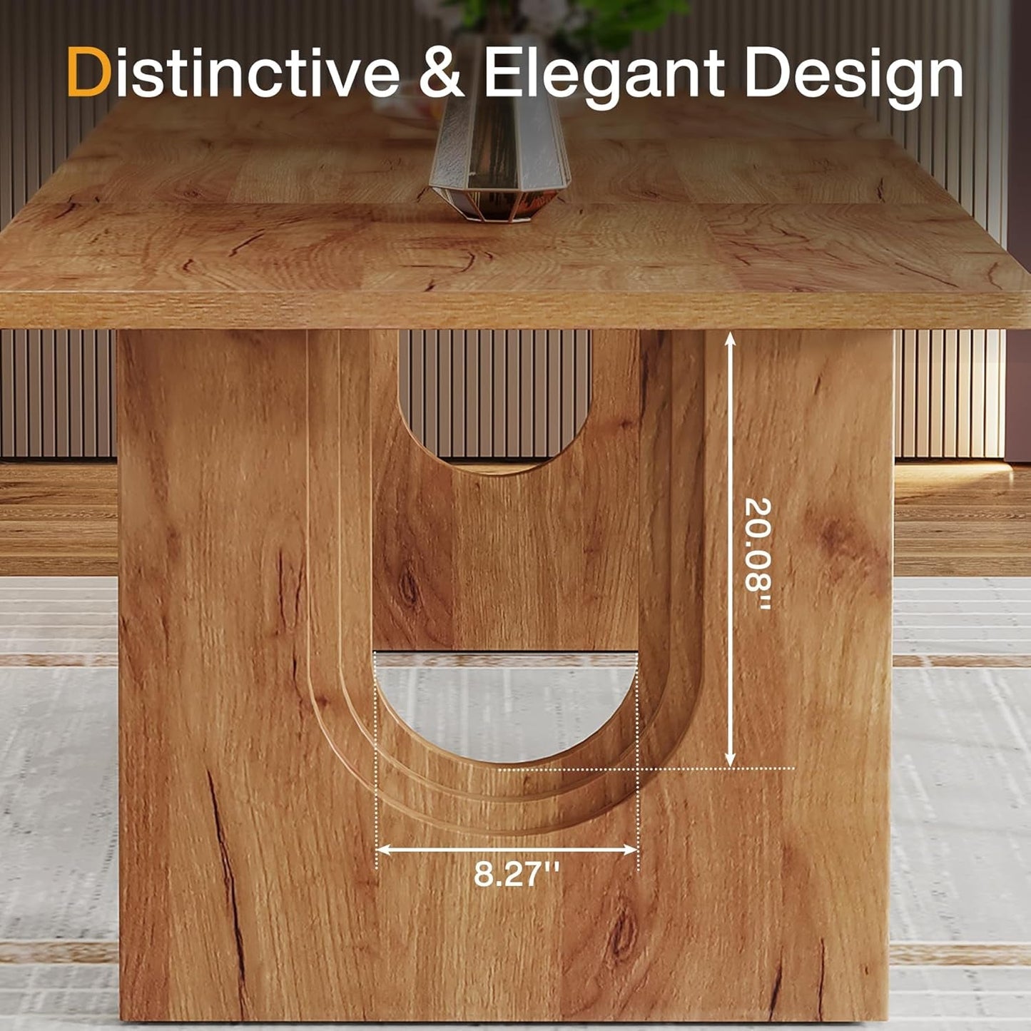 Modern Dining Table for 6 to 8 People, 71" Large Kitchen Dining Table with Wood Pedestal Base, Rectangular Long Dinner Table for Kitchen, Dining Room, Living Room, Rustic Brown-1