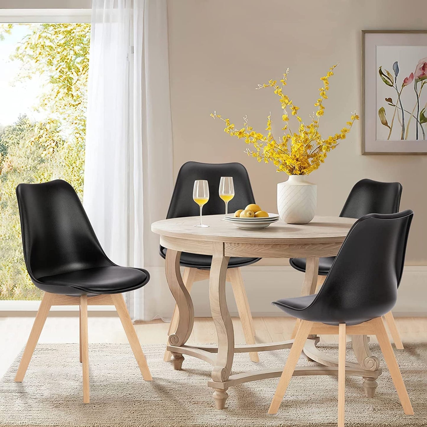 Mid-Century Modern PU Leather Dining Chairs, Set of 4-0