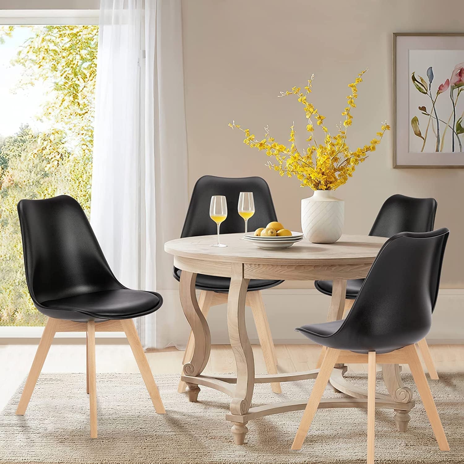 Mid-Century Modern PU Leather Dining Chairs, Set of 4-0