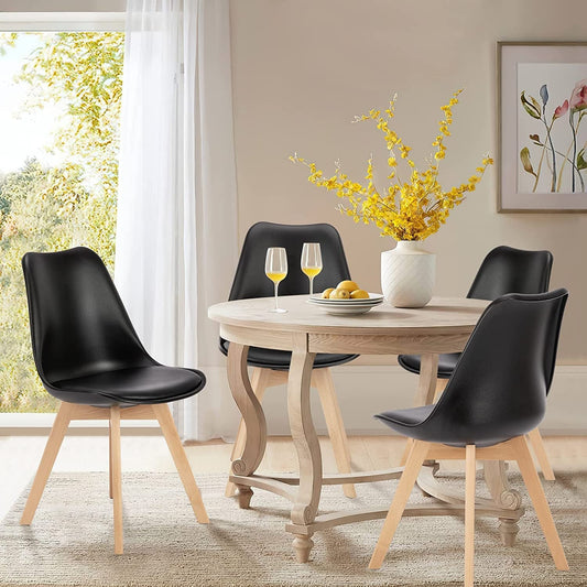 Mid-Century Modern PU Leather Dining Chairs, Set of 4-0