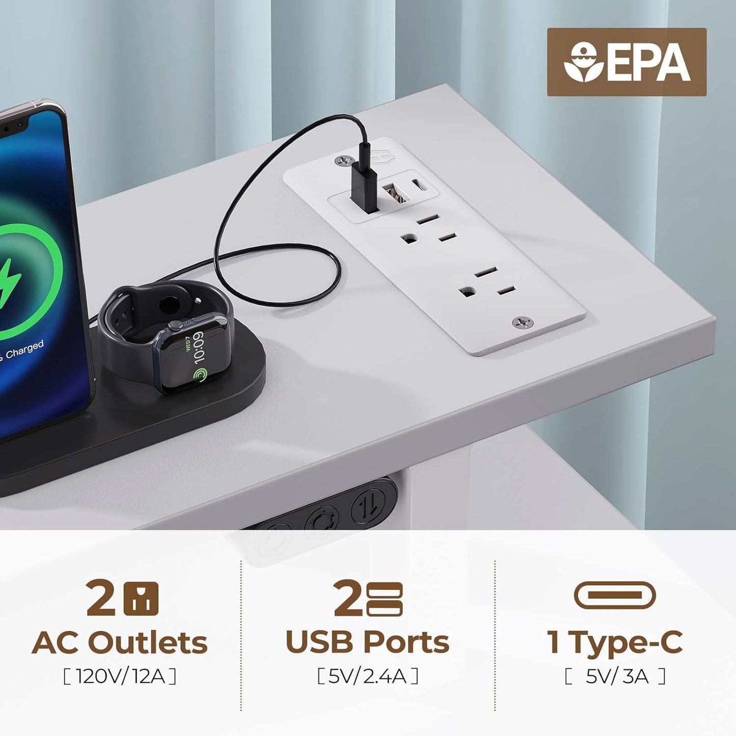 Computer Desk 47.2" with LED Lights & Power Outlets, Home Office Desk with 4 Drawers, Writing Desk with Keyboard Tray, Study Desk with Monitor Stand, Work Desk for Home Office, White-4