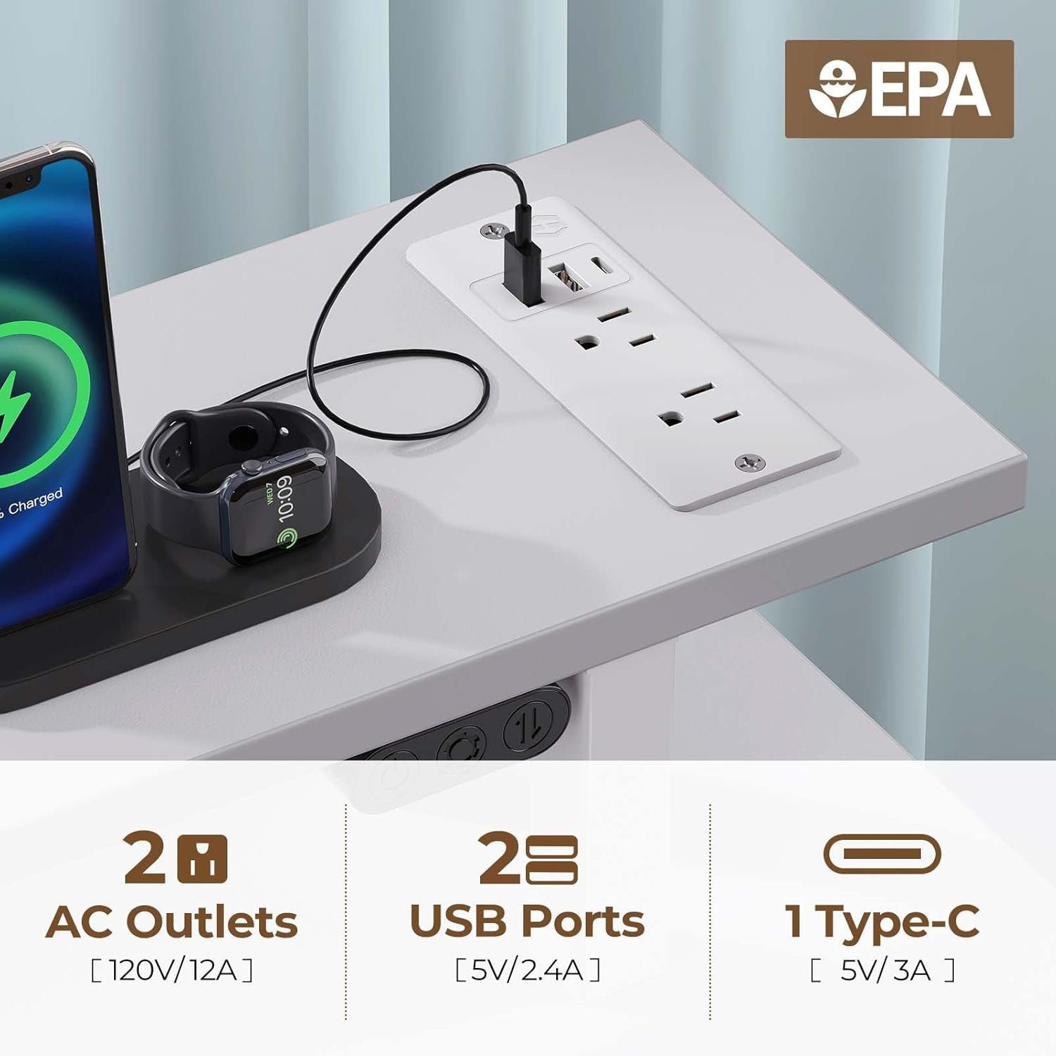 Computer Desk 47.2" with LED Lights & Power Outlets, Home Office Desk with 4 Drawers, Writing Desk with Keyboard Tray, Study Desk with Monitor Stand, Work Desk for Home Office, White-4