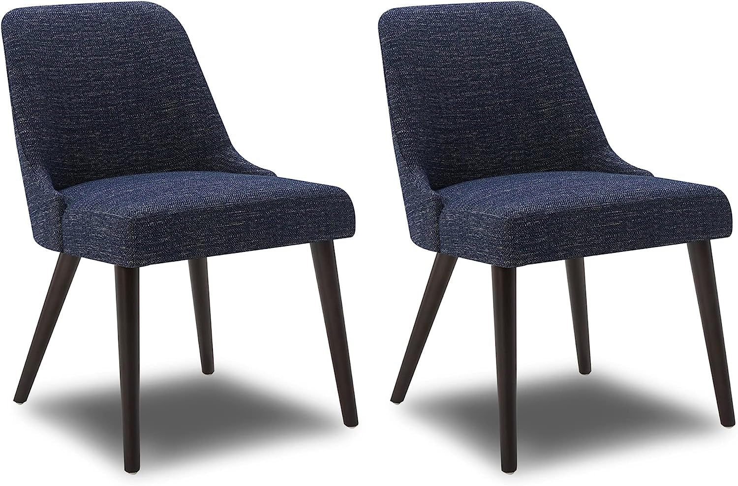Mid-Century Modern Dark Blue Fabric Accent Chair, Set of 2-0