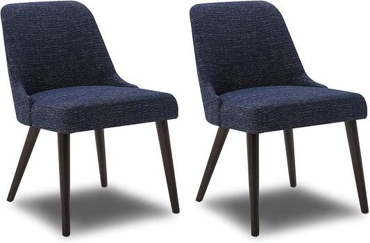 Mid-Century Modern Dark Blue Fabric Accent Chair, Set of 2-0