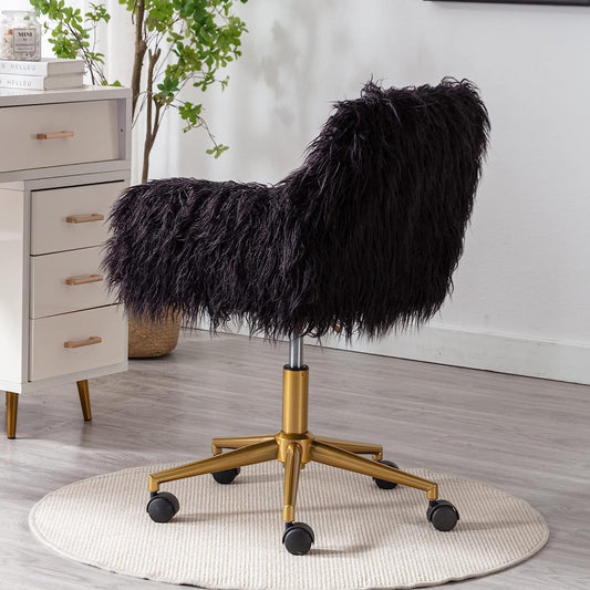 Soft Faux Fur Swivel Chair for Home Office-0