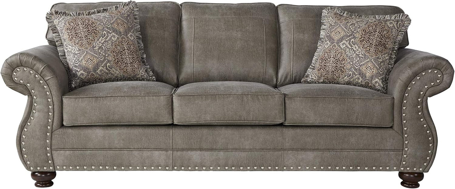 Leinster Faux Leather Upholstered Nailhead 3-Piece Livingroom Set, Sofa, Loveseat, and Chair Set in Stone Gray-1