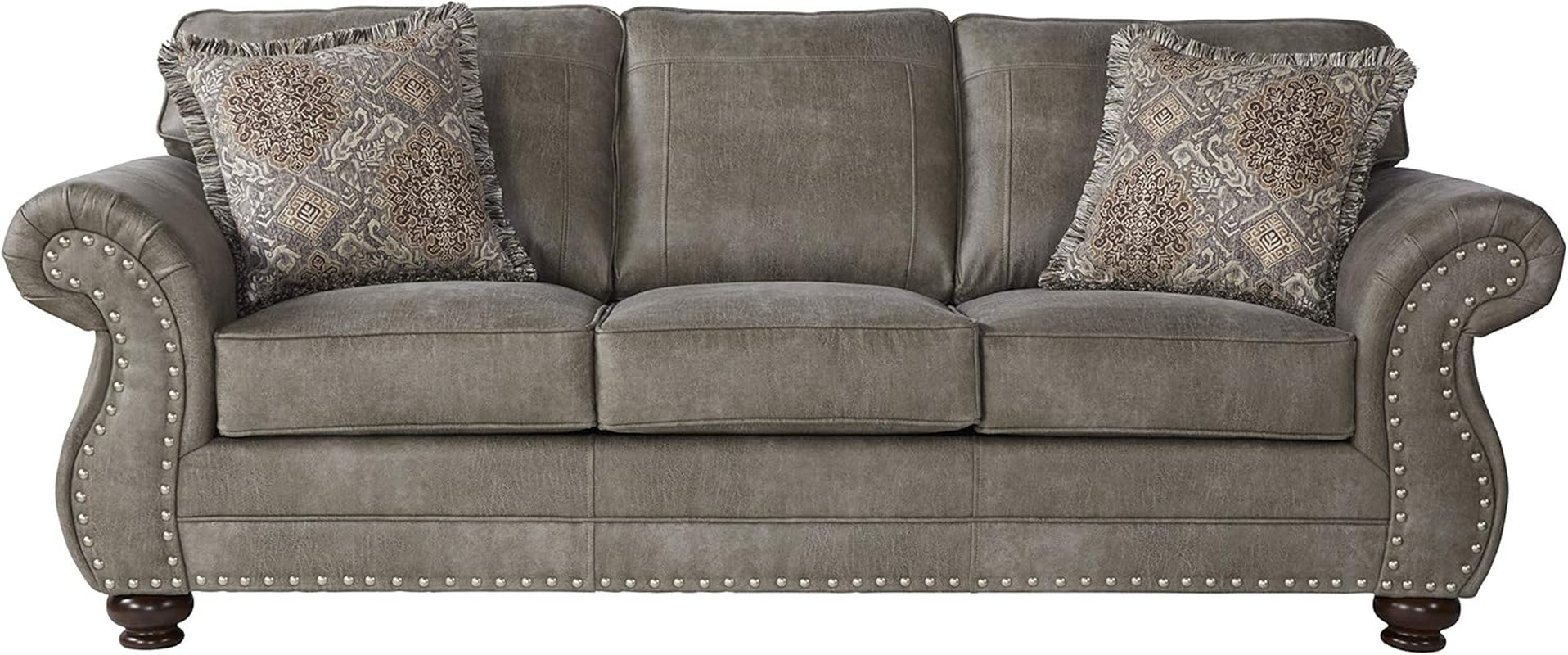 Leinster Faux Leather Upholstered Nailhead 3-Piece Livingroom Set, Sofa, Loveseat, and Chair Set in Stone Gray-1
