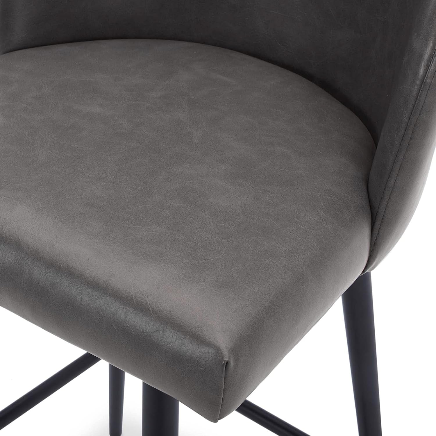 Counter Height Bar Stools Set of 3, 360° Swivel Upholstered Barstools with Backs and Metal Legs, 26" H Seat Height, Faux Leather in Grey-4