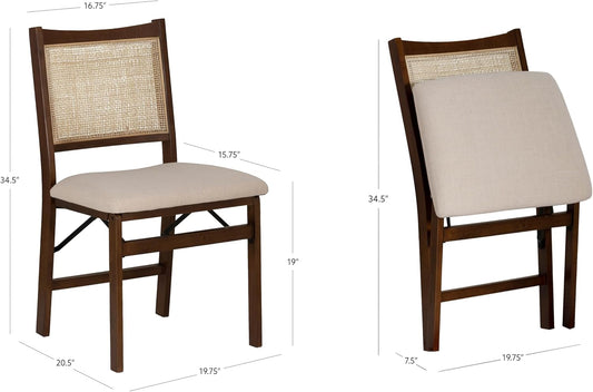 Kasi Brown and Natural Rattan Cane Fully Assembled Foldable Wooden Dining Side Chair-1