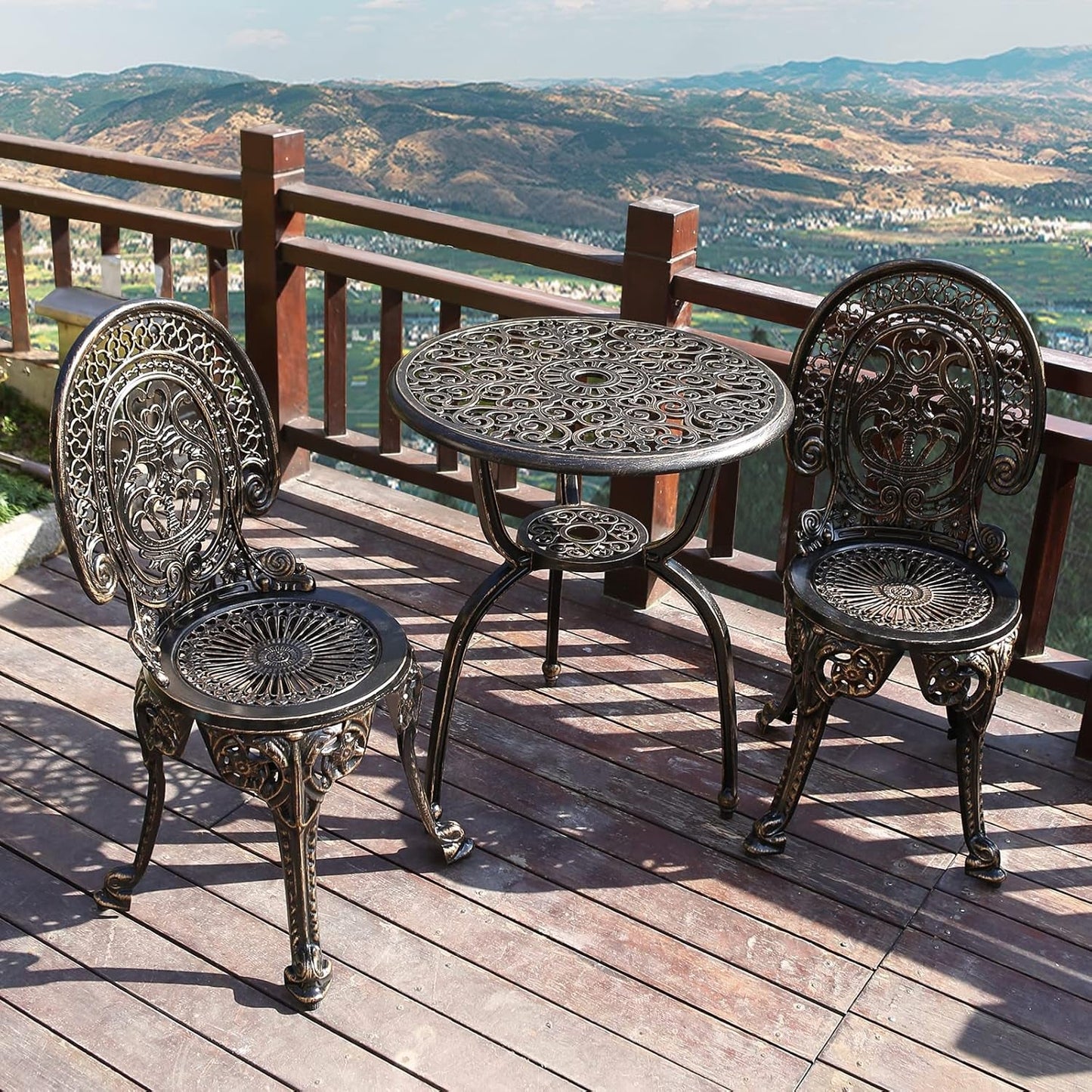 Patio Bistro Set.Rust-Resistant Cast Aluminum Bistro Table Set with Umbrella Hole for Backyard (Crown Copper)-0