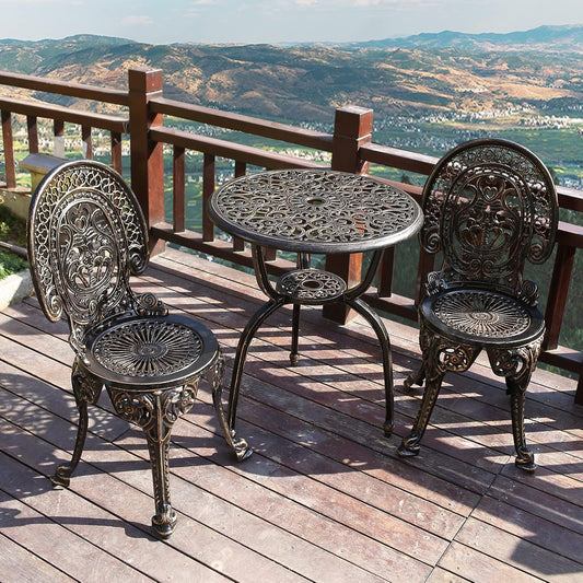 Patio Bistro Set.Rust-Resistant Cast Aluminum Bistro Table Set with Umbrella Hole for Backyard (Crown Copper)-0