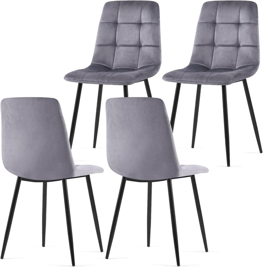 Grey Velvet Dinner Chairs Set of 4, Modern Armless Dining Side Chairs with Metal Legs for Kitchen Living Room Vanity-0