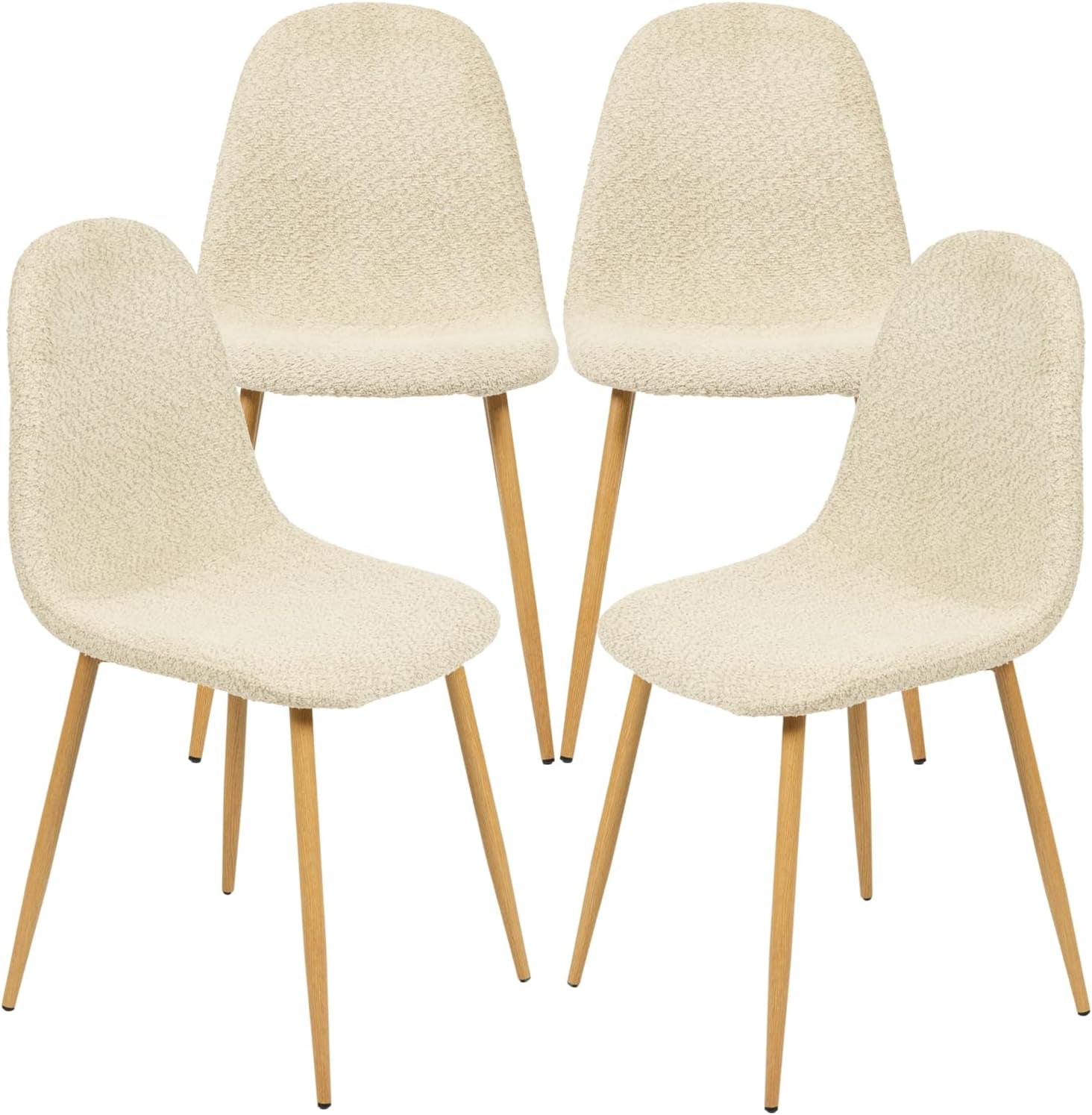 Dining Chairs Set of 4, Upholstered Fabric Armless Dining Room Seating Kitchen Chairs, Side Chair Mid-Back with Metal Legs for Living Room Bedroom Home Office, Beige Cream-0