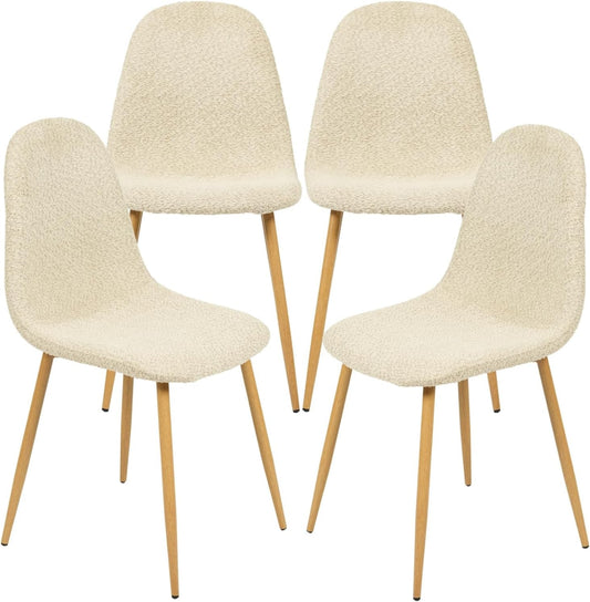 Dining Chairs Set of 4, Upholstered Fabric Armless Dining Room Seating Kitchen Chairs, Side Chair Mid-Back with Metal Legs for Living Room Bedroom Home Office, Beige Cream-0