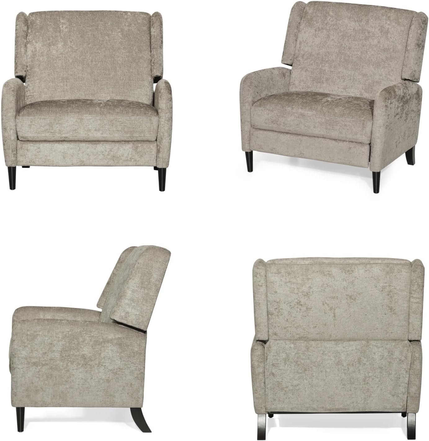 Oversized Pushback Recliner, Textured Fabric Push Back Chair with Padded Seat for Living Room Bedroom, Beige-4