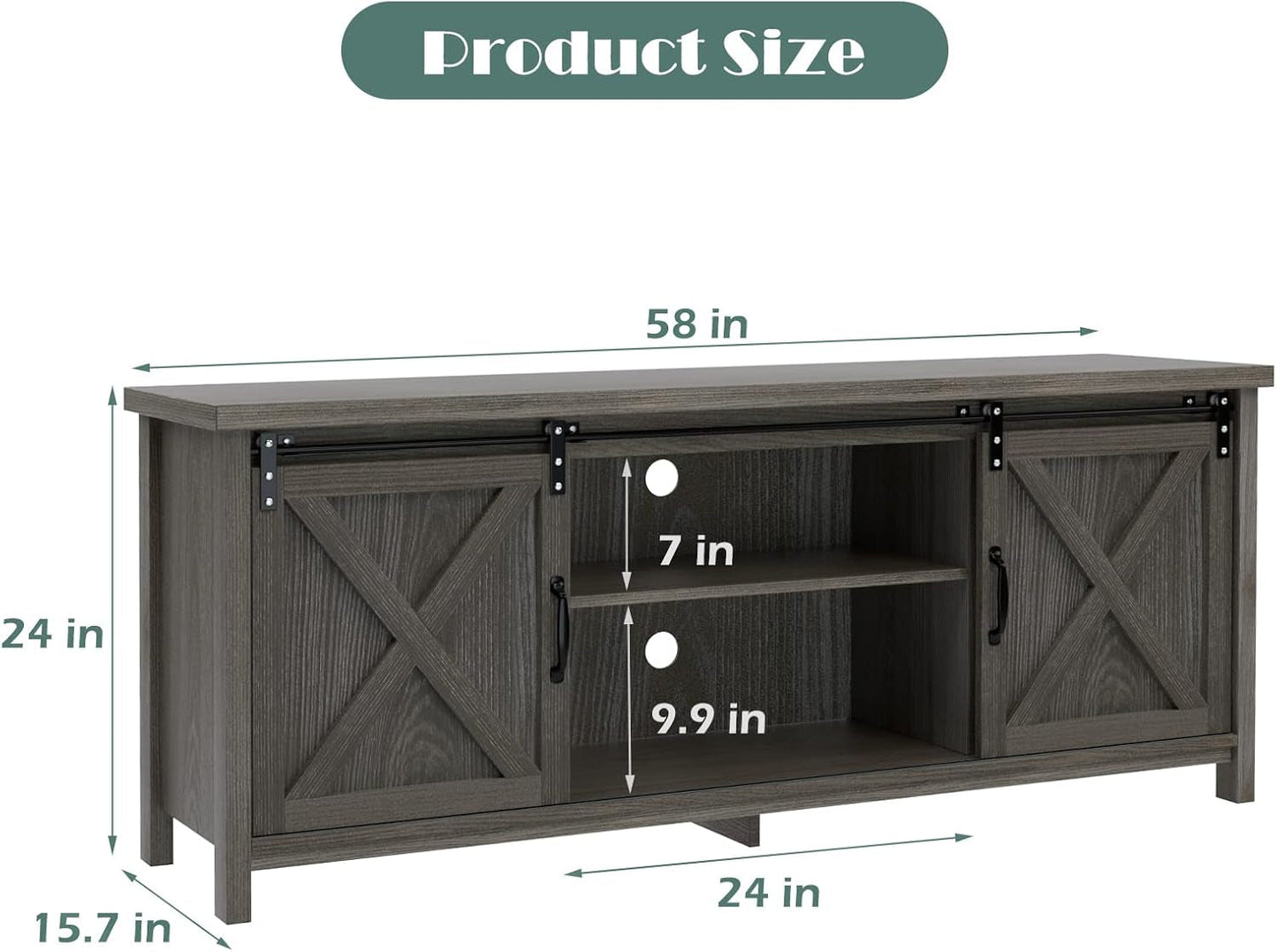 Modern Farmhouse TV Stand with Sliding Barn Doors, Media Entertainment Center Console Table for Tvs up to 65”,2-Tier Large Storage Cabinets,Rustic TV Stand for Living Room Bedroom,Dark Grey-2