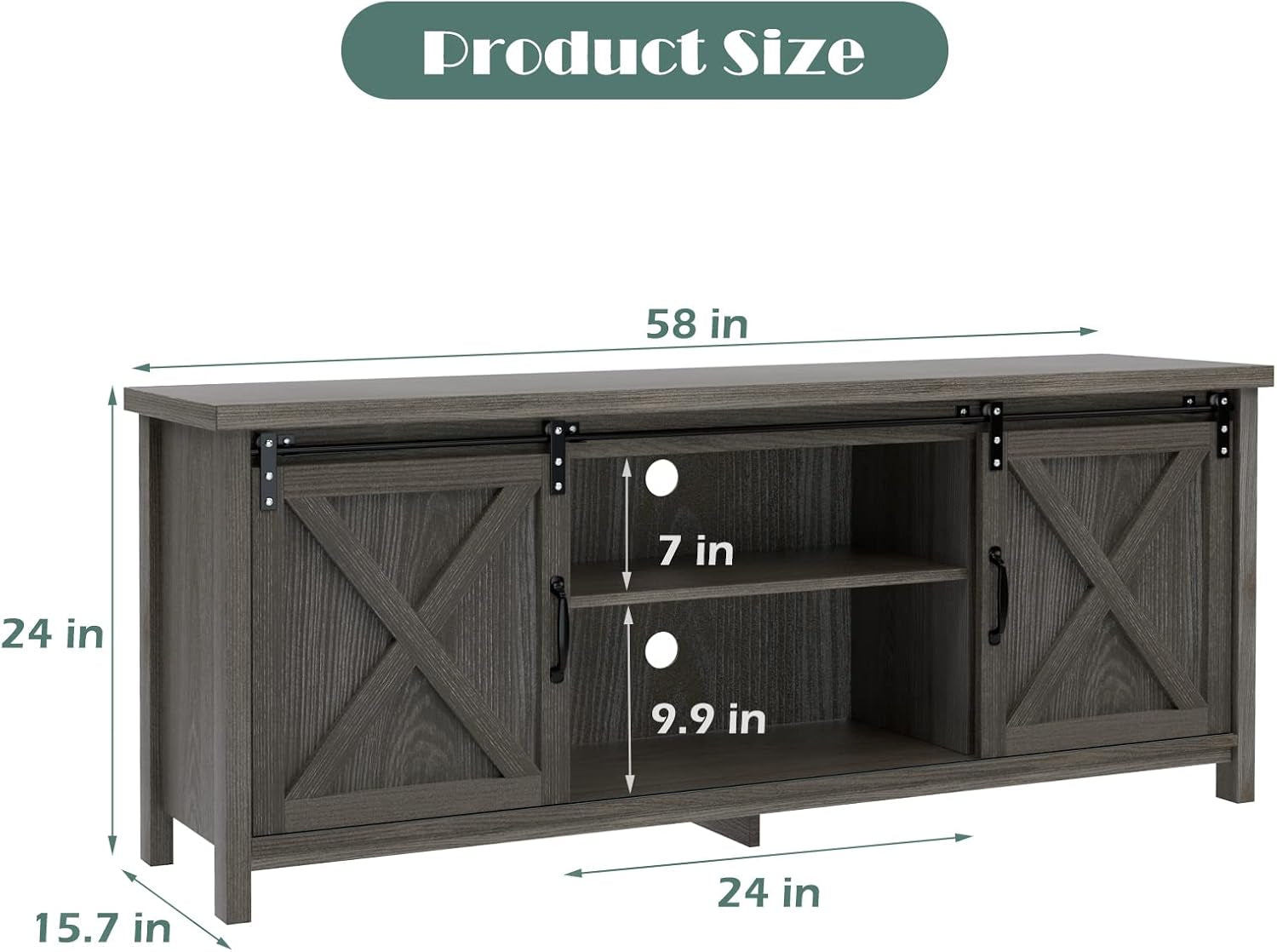 Modern Farmhouse TV Stand with Sliding Barn Doors, Media Entertainment Center Console Table for Tvs up to 65”,2-Tier Large Storage Cabinets,Rustic TV Stand for Living Room Bedroom,Dark Grey-2