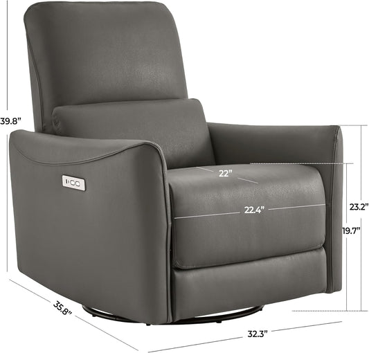Power Recliner Chair Swivel Glider, FSC Certified Upholstered Faux Leather Living Room Nursery Reclining Sofa Chair with Lumbar Support, Charcoal-1