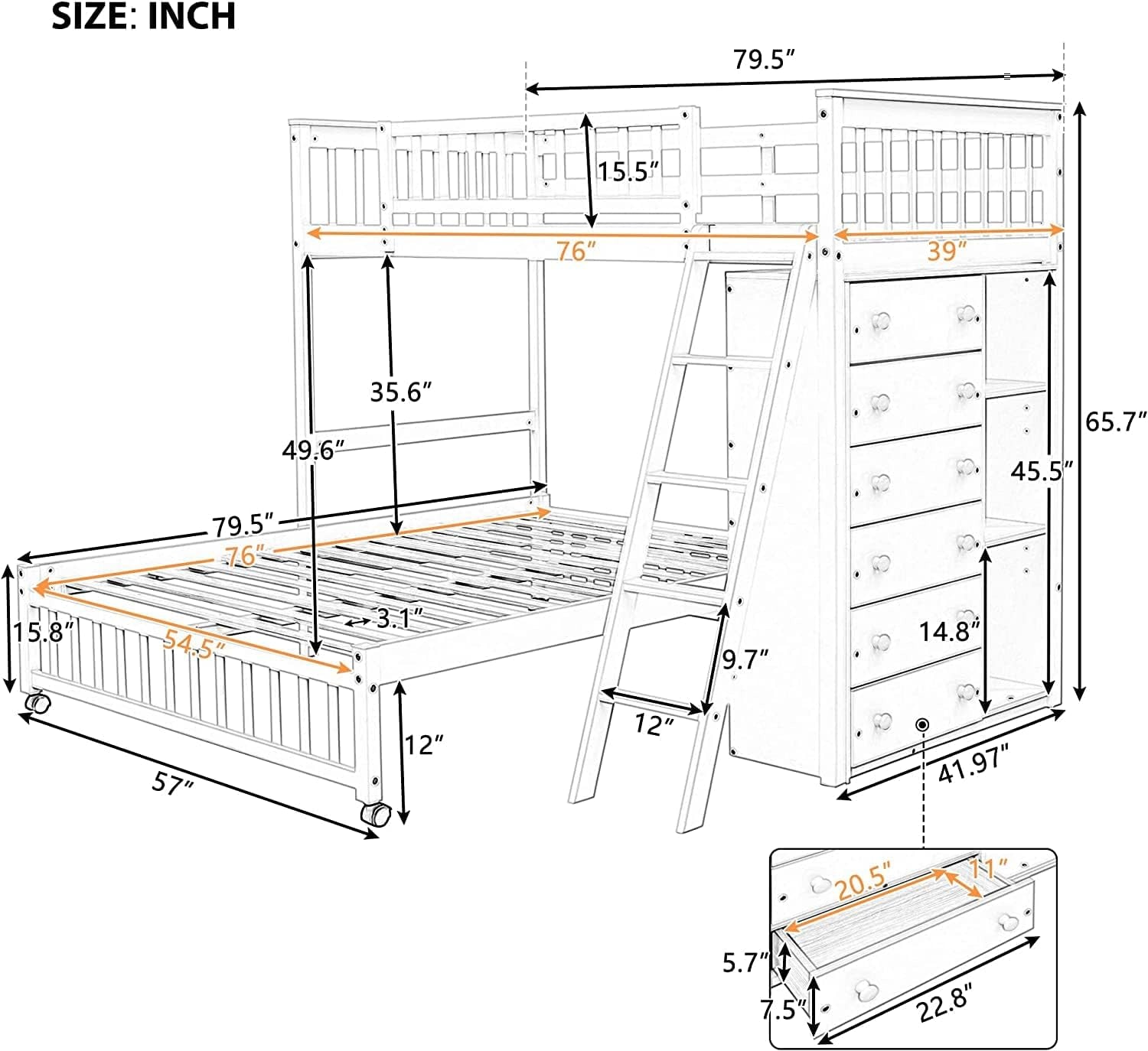 Twin over Full Bunk Beds with Six Drawers and Flexible Shelves,Wooden Bunk Beds with Storage and Removable Bottom Bed for Kids Girls Boys,No Box Spring Needed (Espresso)-1