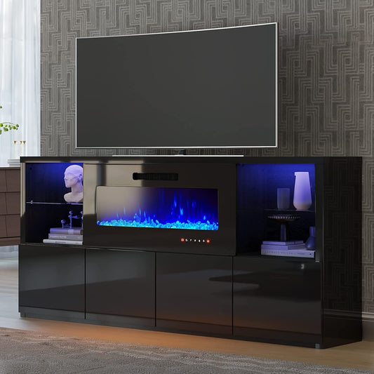 Modern TV Stand with Electric Fireplace and LED Lights-1