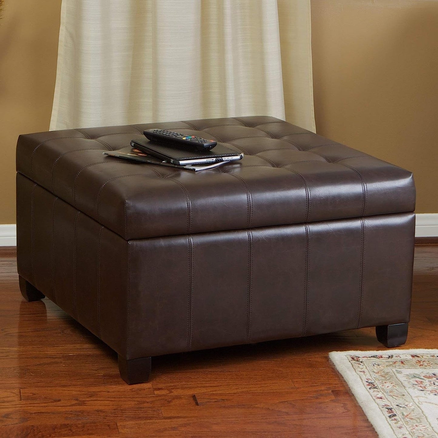 Marbled Brown Leather Ottoman with Storage-0