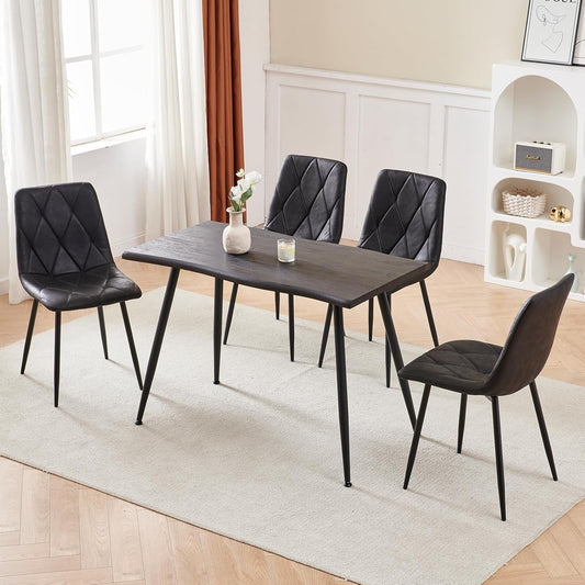 4 Set of Dining Chairs, Metal Frame Dining Chair for Kitchen Room,Technology Cloth Seat Chair for Living Room, Bedroom(Black)-0