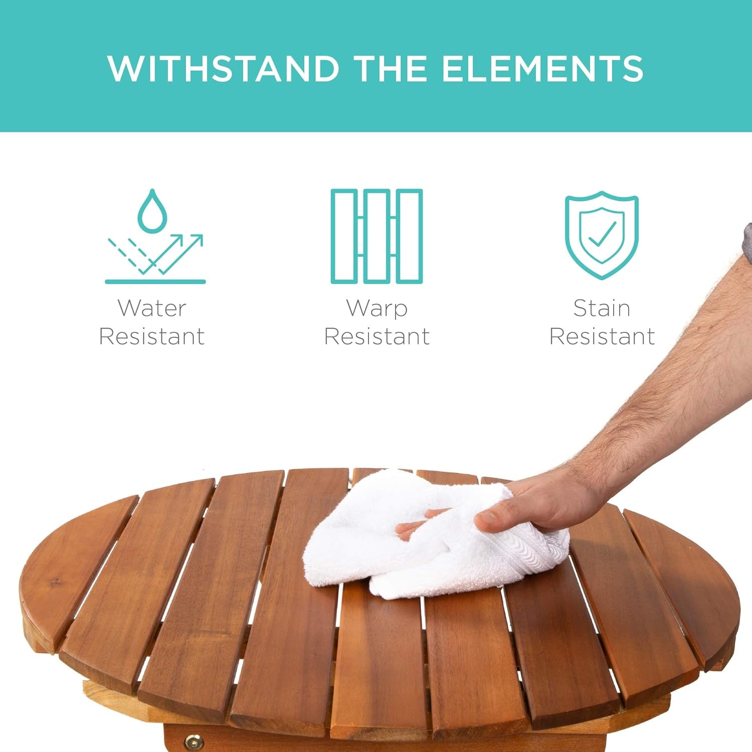 3-Piece Acacia Wood Bistro Set, Folding Patio Furniture for Backyard, Balcony, Deck W/ 2 Chairs, round Coffee Table, Teak Finish - Natural-3