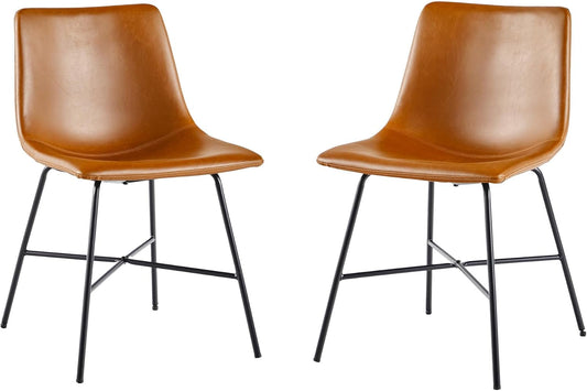 Mid-Century Upholstered Dining Chair with Metal X Base, Set of 2, Whiskey Brown-0