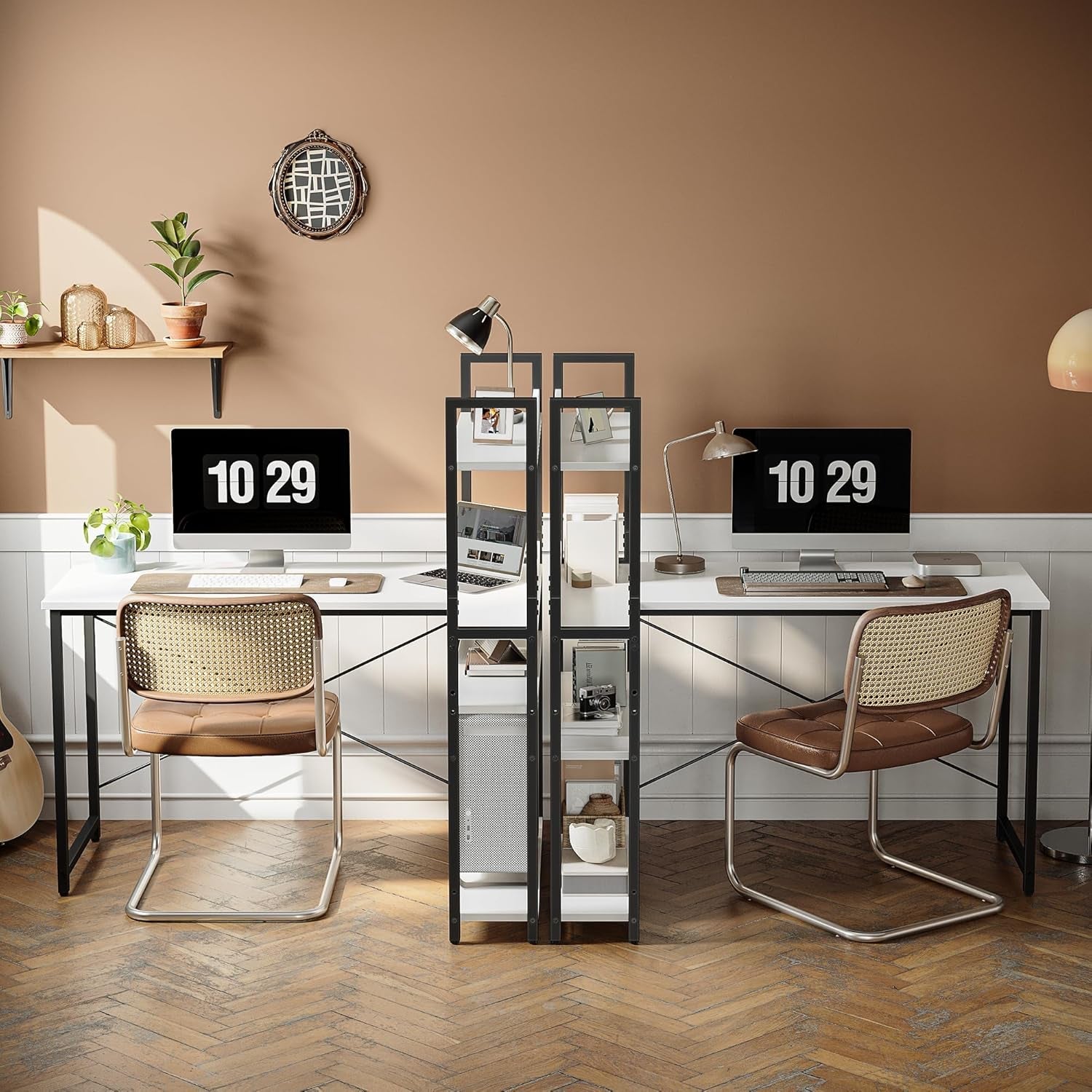 Computer Corner Desk with Storage Shelves, 47 Inch Reversible Small L Shaped Computer Desk, Home Office Writing Desk with 2 Hooks, White-3