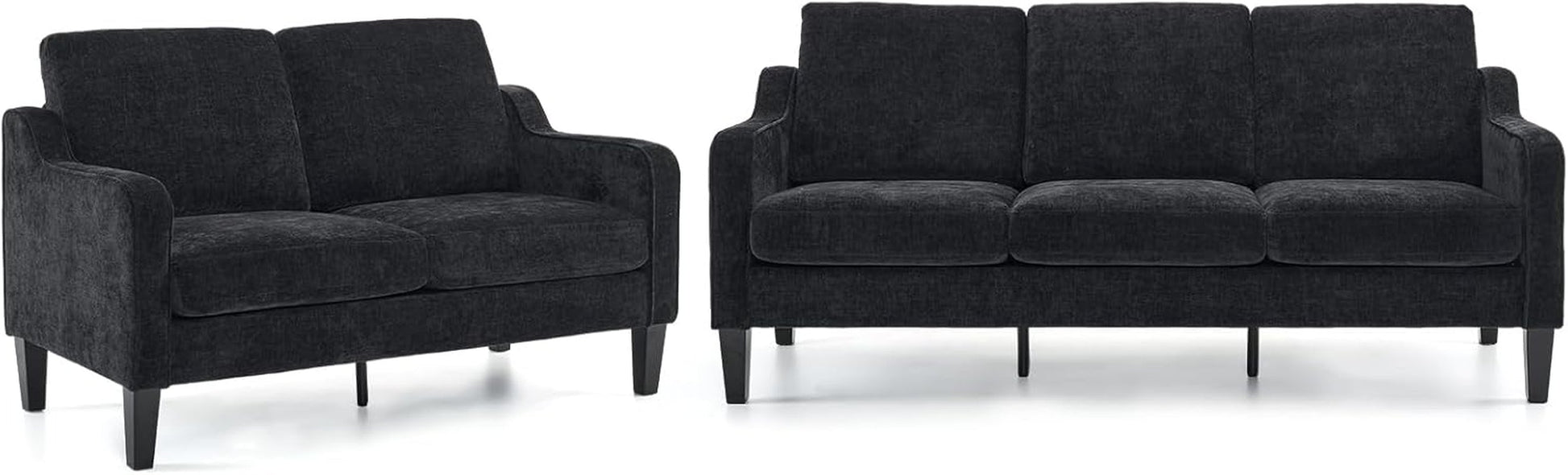 Loveseat Sofa Set for Living Room, Mid-Century Modern Couch and Love Seat Set,53" Loveseat+71" Small Couch for Bedroom Sofa Furniture for Small Spaces Apartment (Black)-2