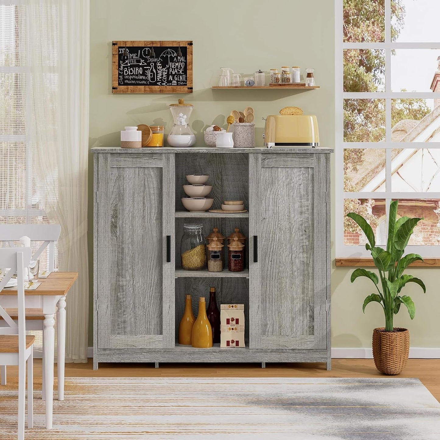 Storage Cabinet with 2 Doors and 4 Adjustable Shelves, Buffet Cabinet with Storage, Floor Cabinet for Living Room, Entryway, Kitchen, Grey-1