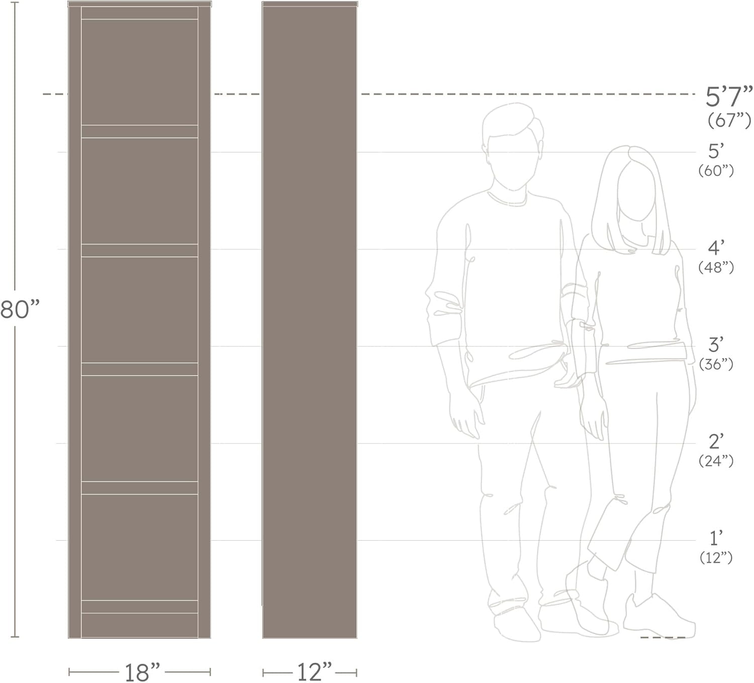 Moda 80" Tall 5-Tier Narrow Bookcase in Natural Oak, Modern Storage Accent Bookshelf with 3 Adjustable Shelves for Home, Office, Living Room, Bedroom-3