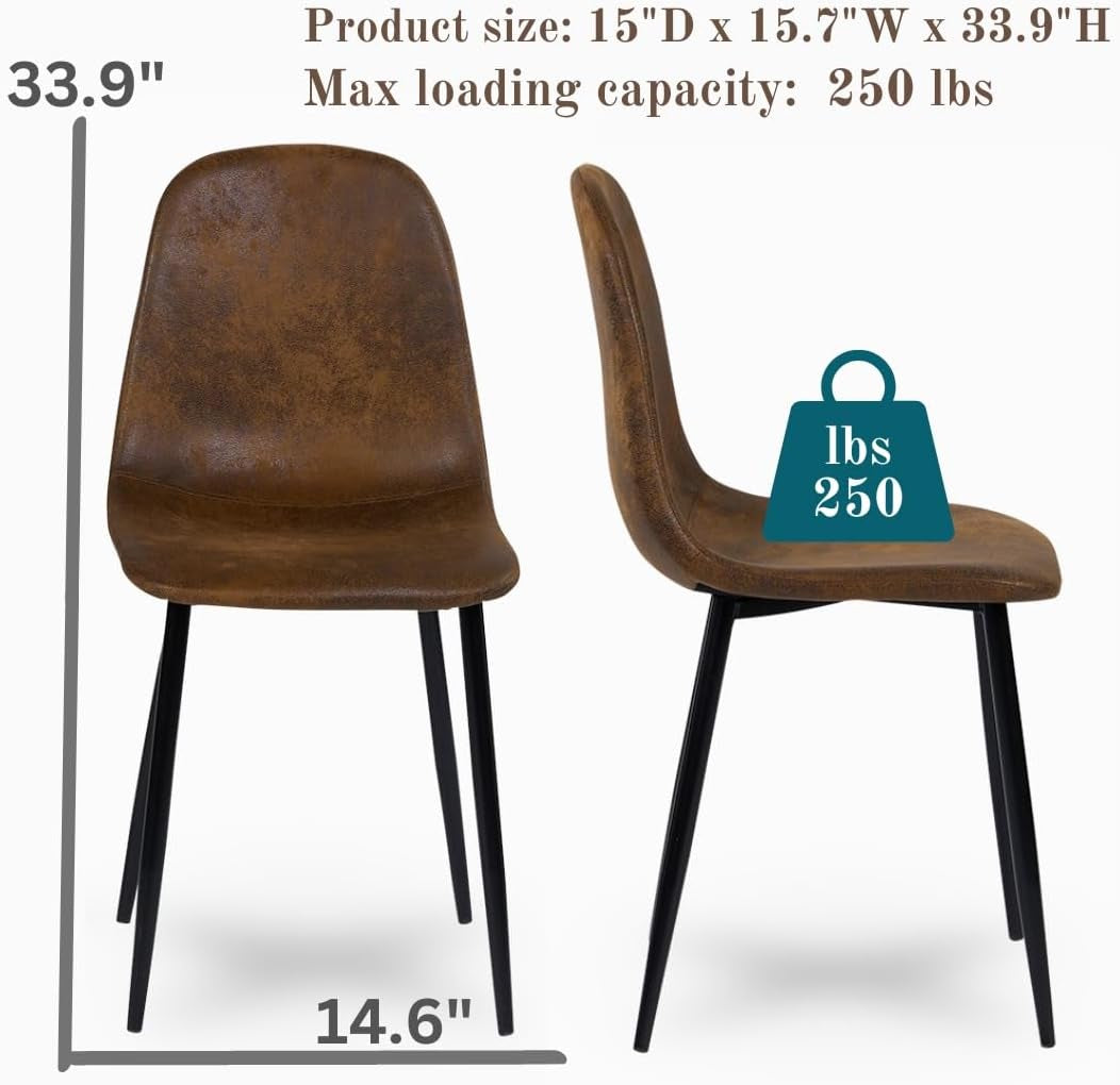 Mid-Century Modern Upholstered Dining Chairs Set, Kitchen Chairs with Metal Legs for Dining Room, Fabric Suede Seat Side Chair for Living Room (Brown, Set of 4)-3