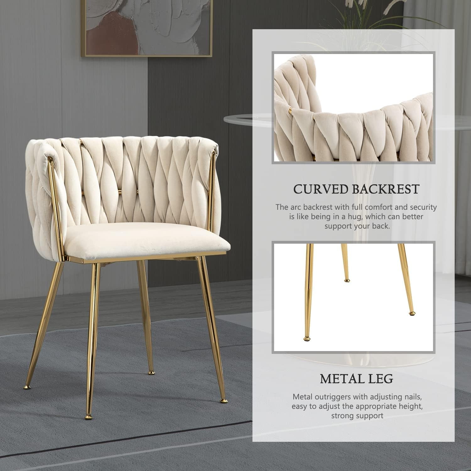 Modern Velvet Dining Chair with Gold Metal Legs, Set of 4 Luxury Tufted Dining Chairs for Living Room, Bedroom, Kitchen-4