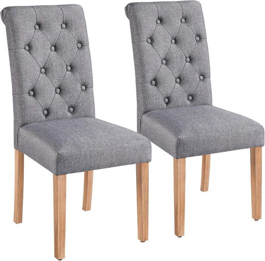 Dining Chairs Set of 2 Fabric Upholstered Dining Chairs High Back Padded Chairs Button Tufted Parsons Kitchen Chairs with Solid Wood Legs for Home, Dining Room, Kitchen, Dark Gray(1 Package)-0