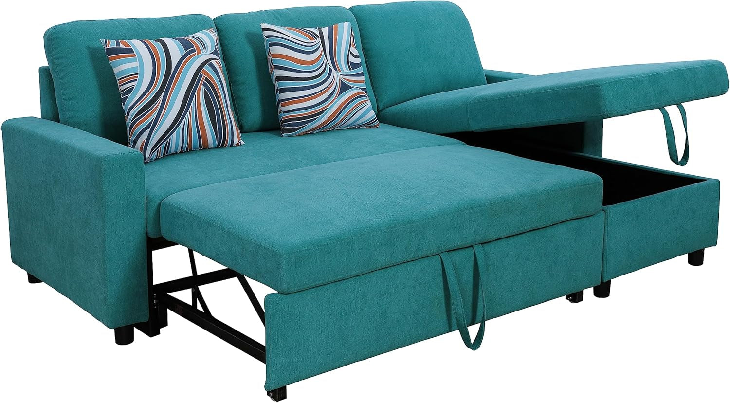 L-Shaped Combo Sofa Bed, Sleeper Chair Bed 3 in 1 Convertible Sofa Bed with Chaise, Reversible Sofa Bed for Living Room, Office, Apartment, Green-4