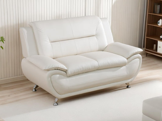 Contemporary Living Room Furniture Set, Faux Leather Sofa Set for Living Room/House/Bedroom/Office/Apartment (Creamy White, Loveseat), F45&F46-0