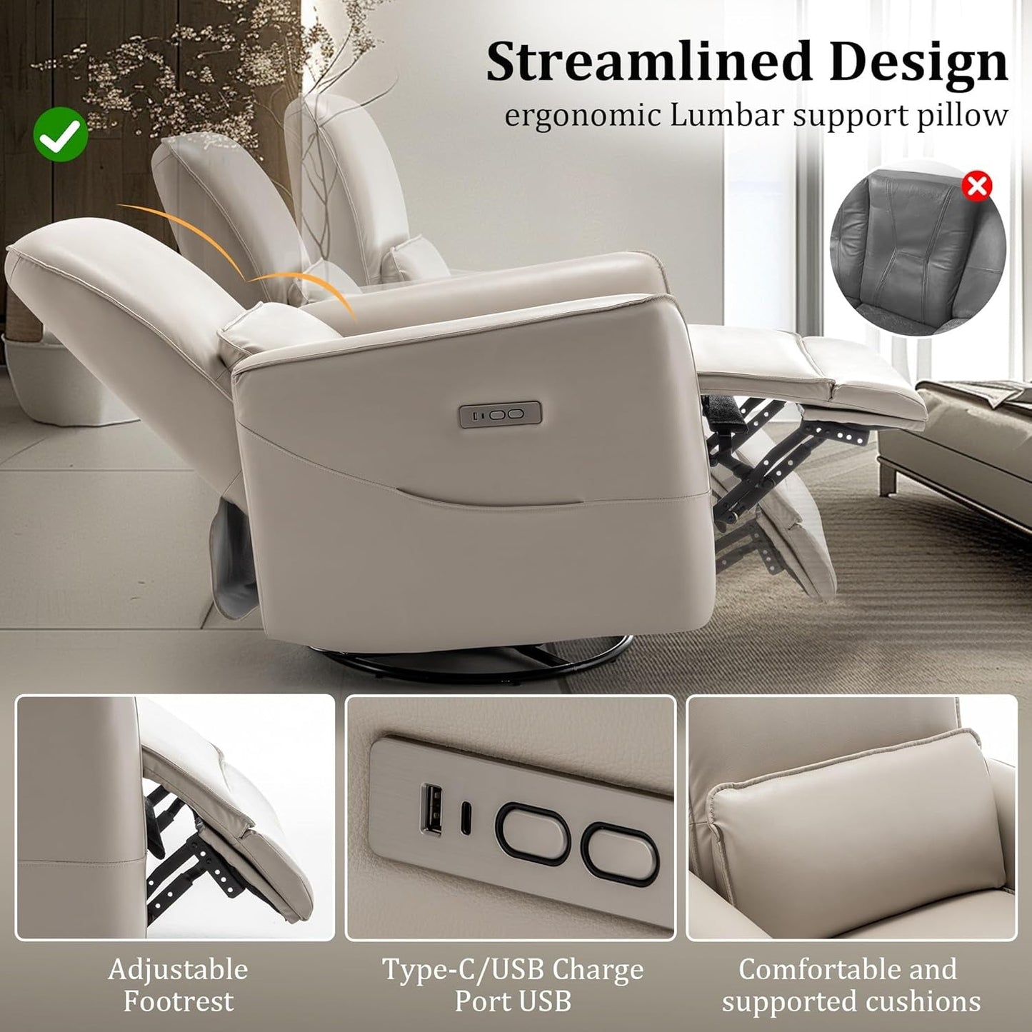 Power Rocking Recliner Chair with USB & Type-C-4