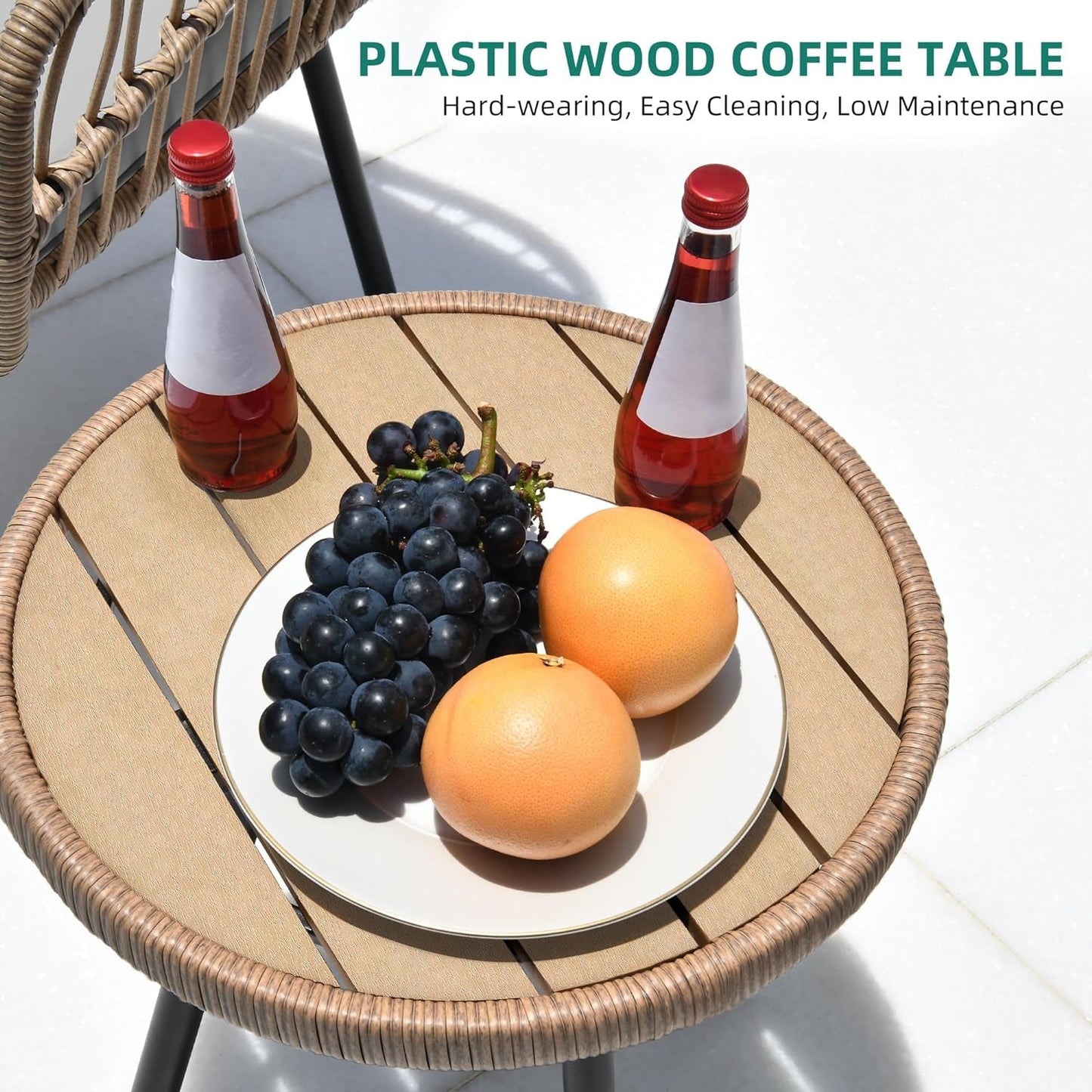 5-Piece Outdoor Wicker Furniture Set, All-Weather Patio Bistro Set with Footrest, Small Patio Conversation Set for Balcony Outside, Outdoor Chairs with Ottomans and Coffee Table - Black-3