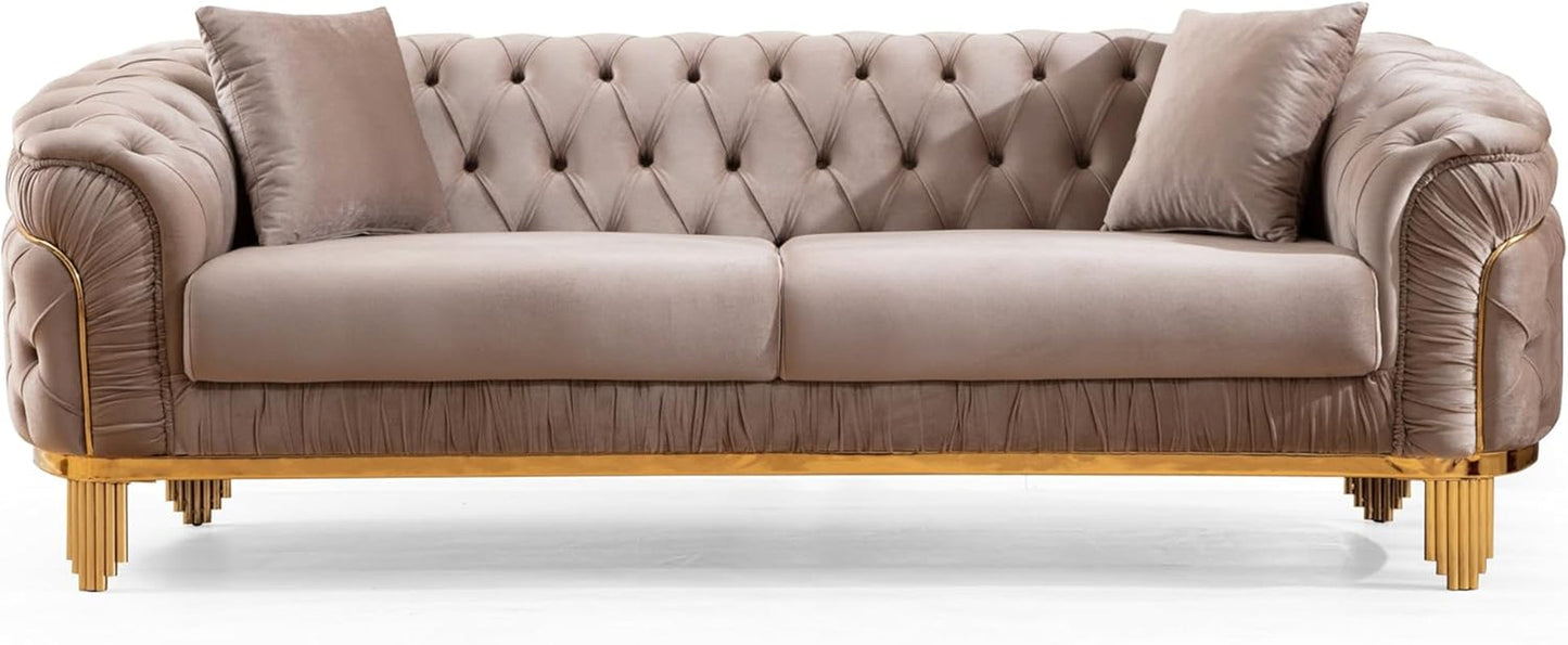 Vanessa Modern Style 2Piece Livingroom Set(Includes Sofa+Loveseat) Made of Wood with Button Tufted Surface in Taupe Color-1