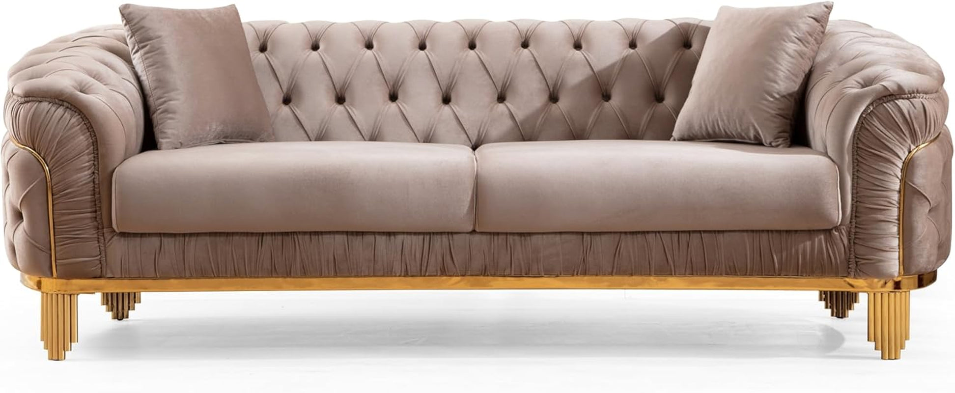 Vanessa Modern Style 2Piece Livingroom Set(Includes Sofa+Loveseat) Made of Wood with Button Tufted Surface in Taupe Color-1