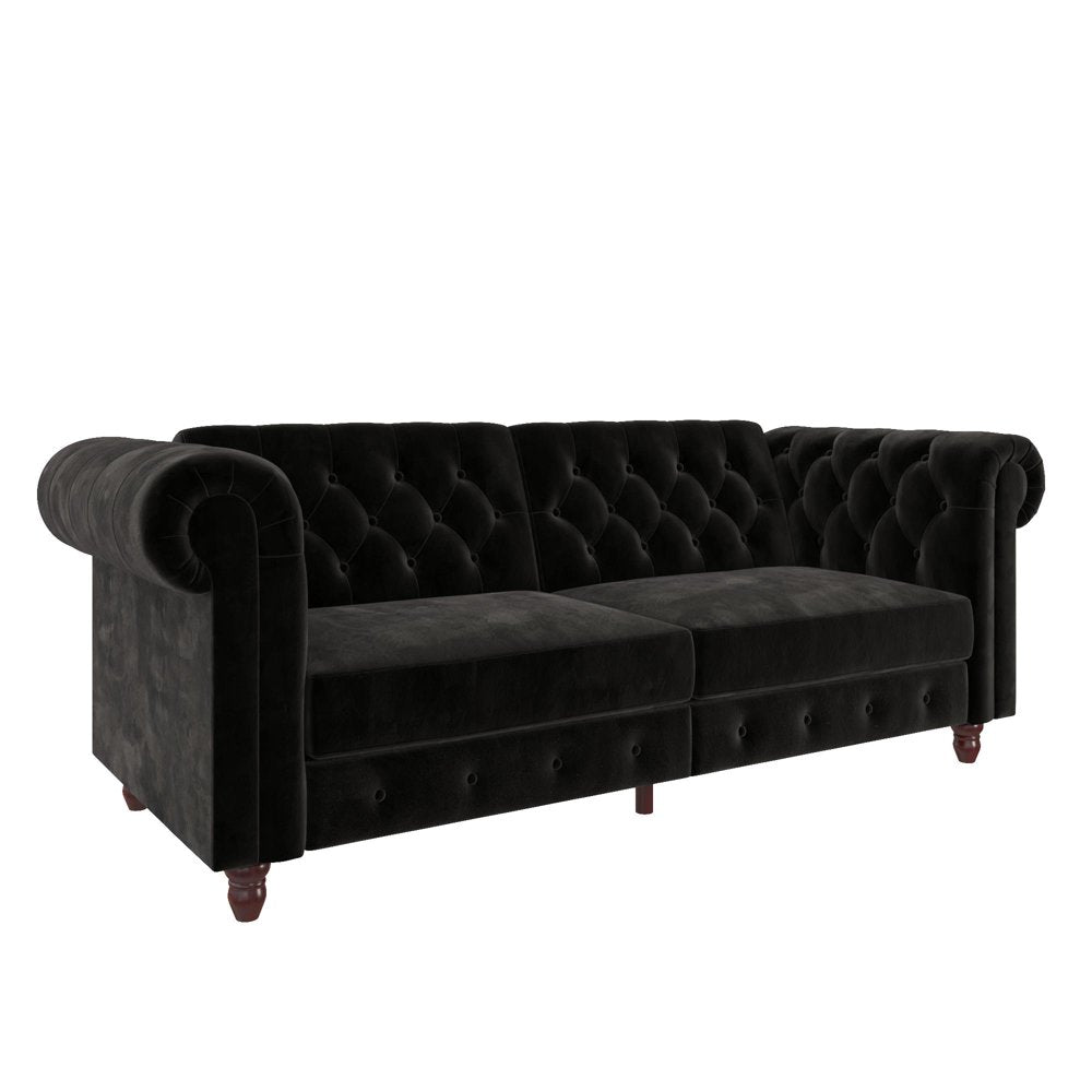 Black Velvet Chesterfield Coil Sofa Futon-2