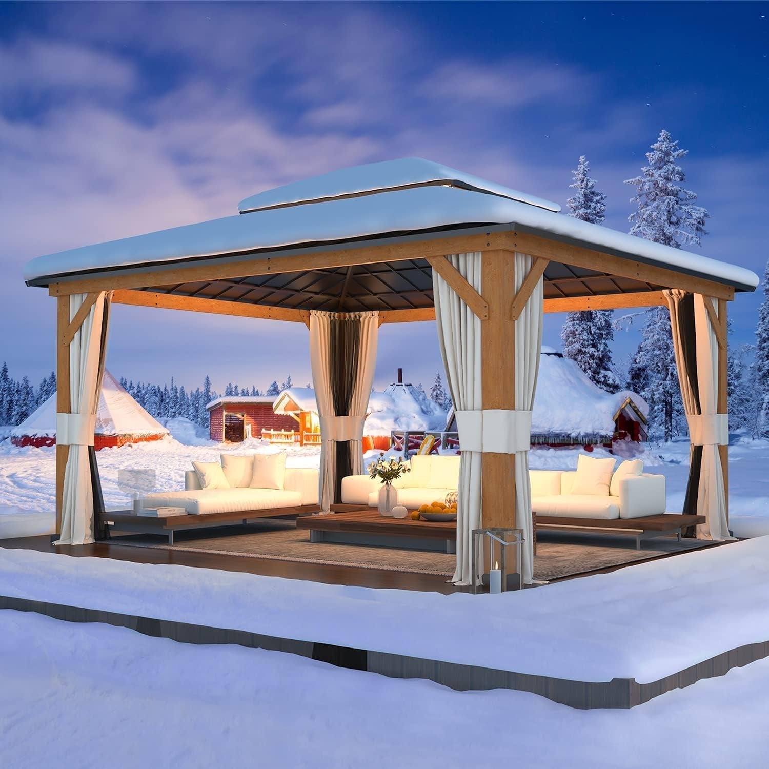 13x15 Cedar Framed Hardtop Gazebo Metal Roof-0