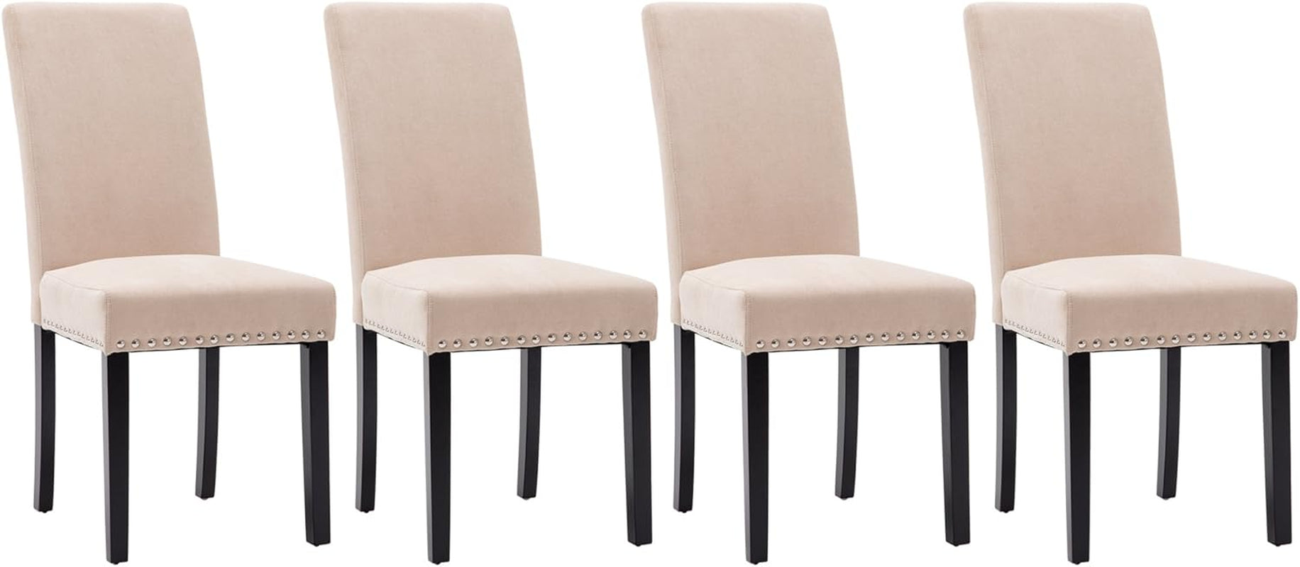 Dining Chairs Upholstered Fabric Dining Chairs with Copper Nails,Set of 4,Beige-3