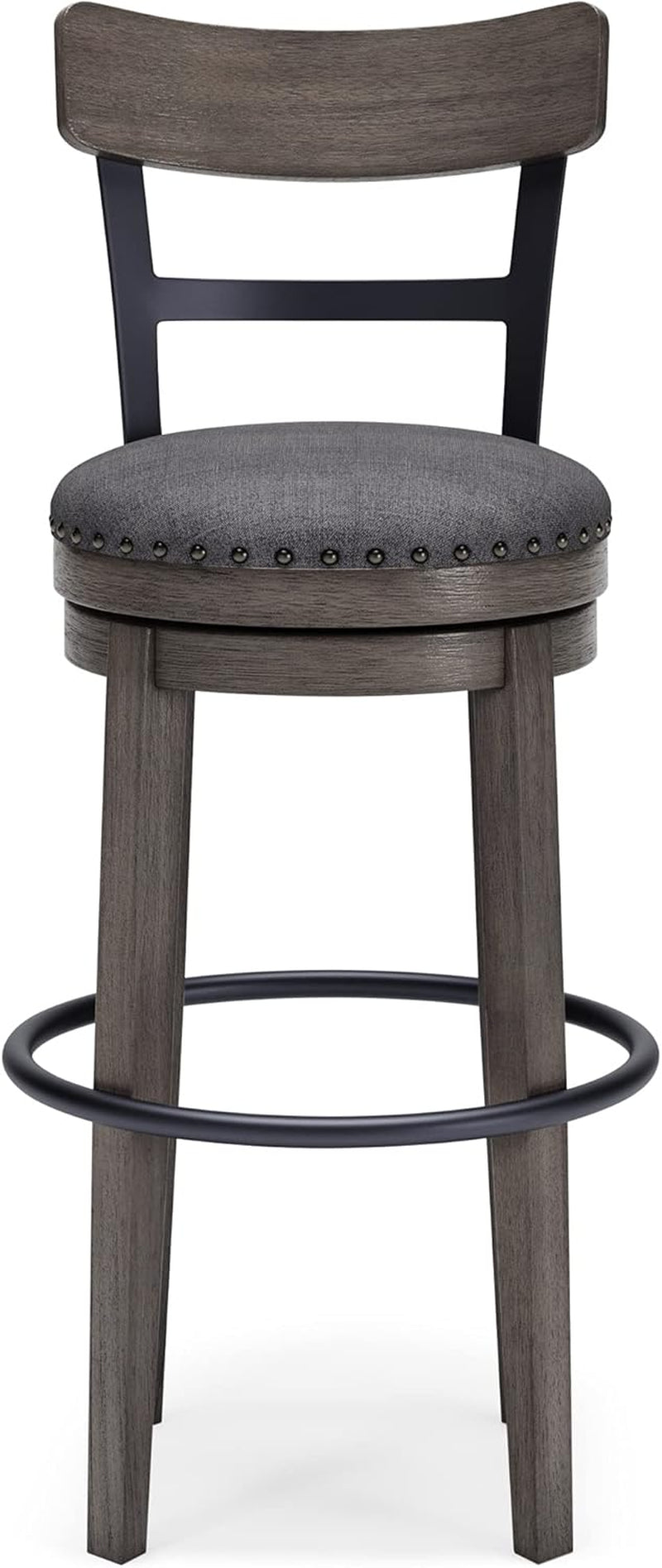 Caitbrook 30" Farmhouse Bar Height Upholstered Swivel Barstool, Gray-3