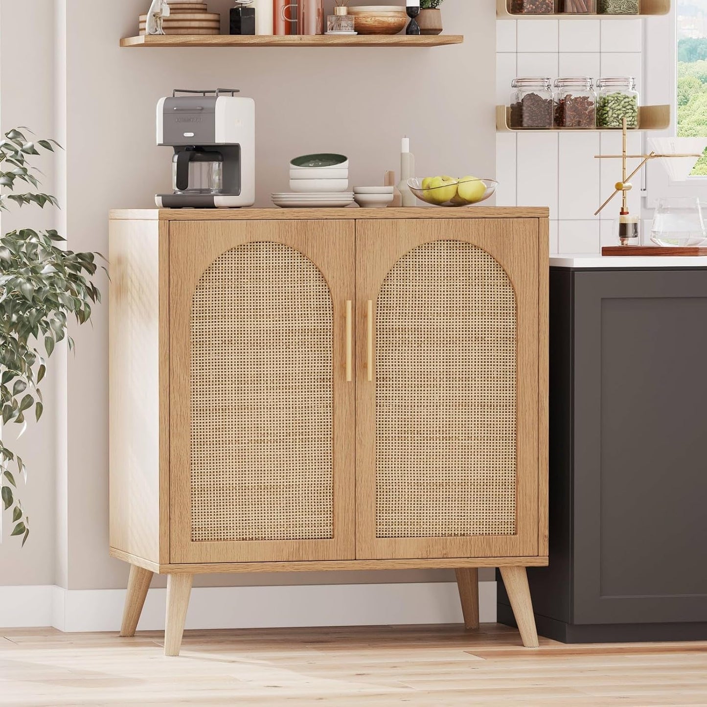 Natural Rattan Door Sideboard Buffet Cabinet-0