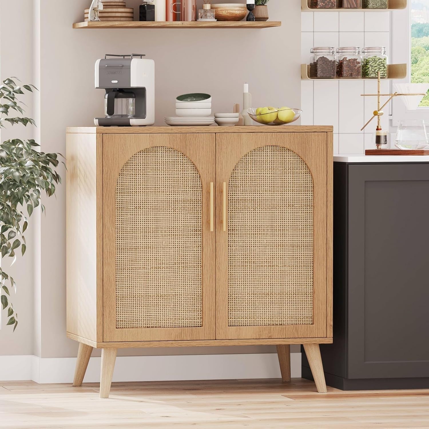 Natural Rattan Door Sideboard Buffet Cabinet-0