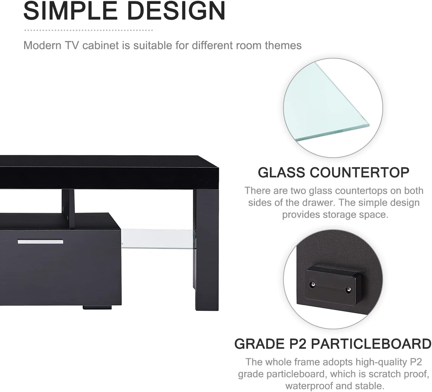 Black 75" LED TV Stand with Storage-2
