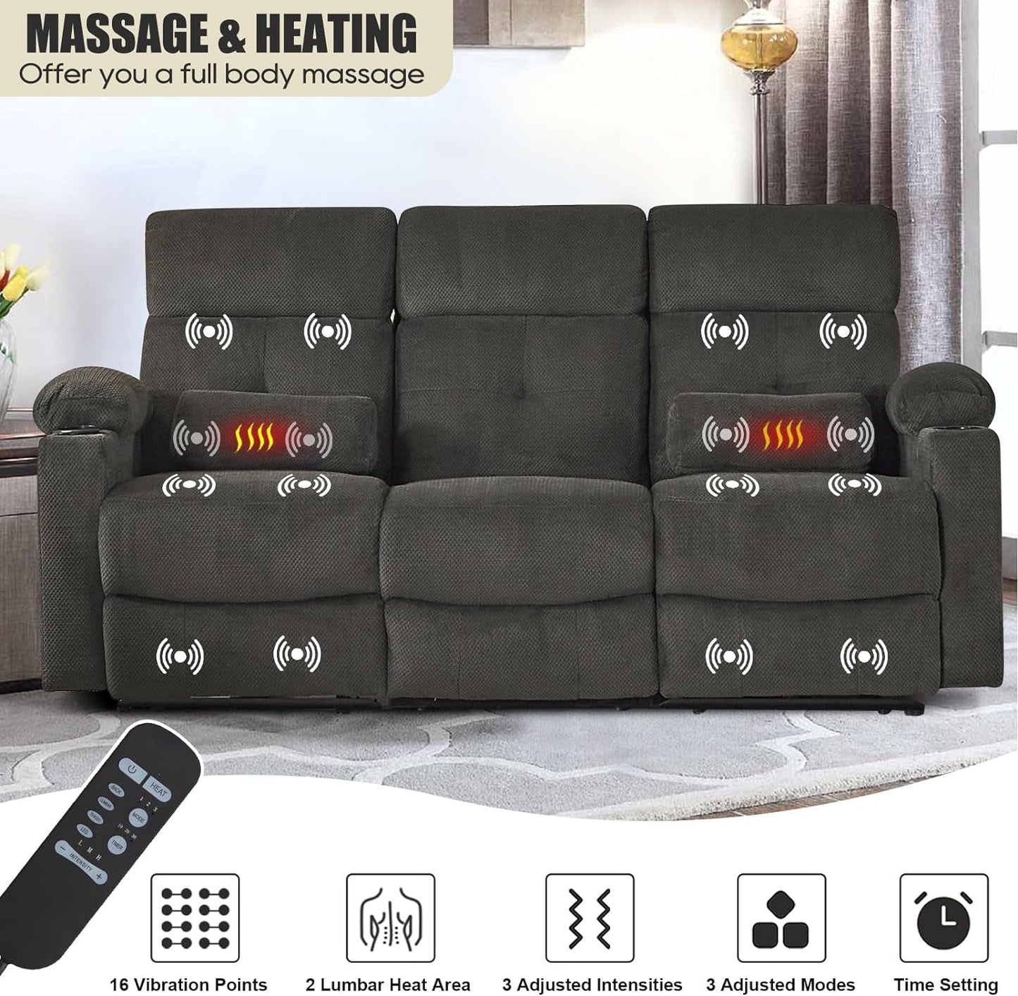 Recliner Sofa Set for Living Room, 3 Pieces Recliner Furniture Sofa Set, Power Recliner Sofa, Loveseat, Recliner, Power Recliner Sofa Set for Living Room Furniture Set-3